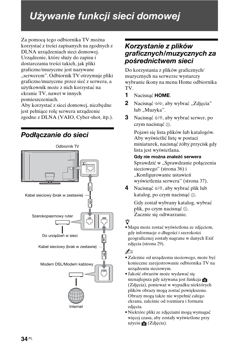 Używanie funkcji sieci domowej, Podłączanie do sieci | Sony KDL-40X4500 User Manual | Page 90 / 188