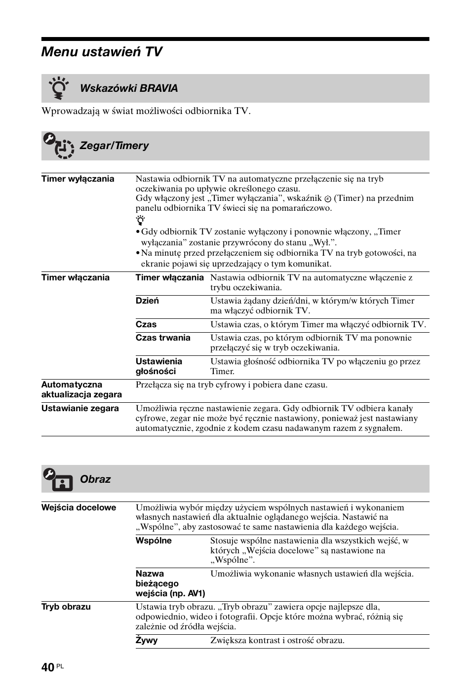 Menu ustawień tv | Sony KDL-40X4500 User Manual | Page 96 / 188