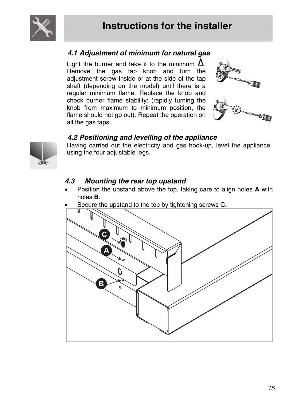 Description of controls, 1 front control panel, Instructions for the installer | Smeg A21X-5 User Manual | Page 13 / 38