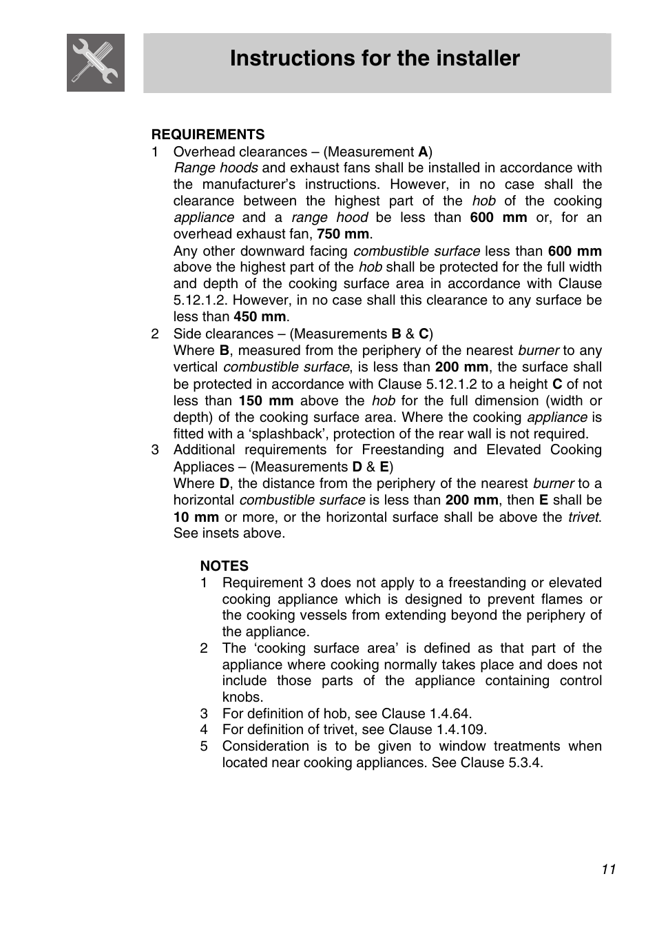 5 instruction for wall fixing, Instructions for the installer | Smeg A21X-5 User Manual | Page 9 / 38