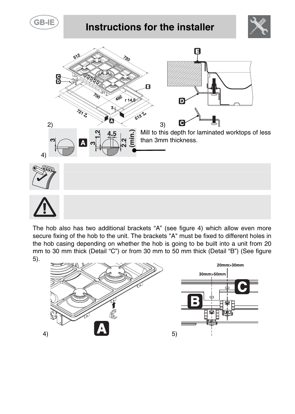 Instructions for the installer | Smeg PGF75BE-2 User Manual | Page 6 / 16