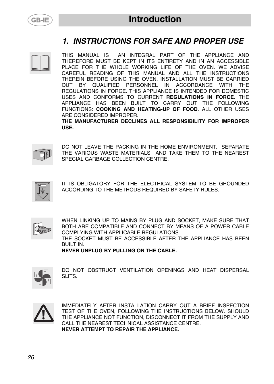 Instructions for safe and proper use, Introduction | Smeg S20XMF User Manual | Page 2 / 22