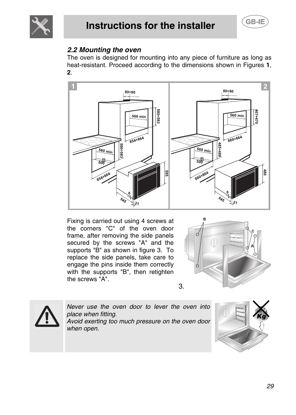 2 mounting the oven, Instructions for the installer | Smeg S20XMF User Manual | Page 5 / 22