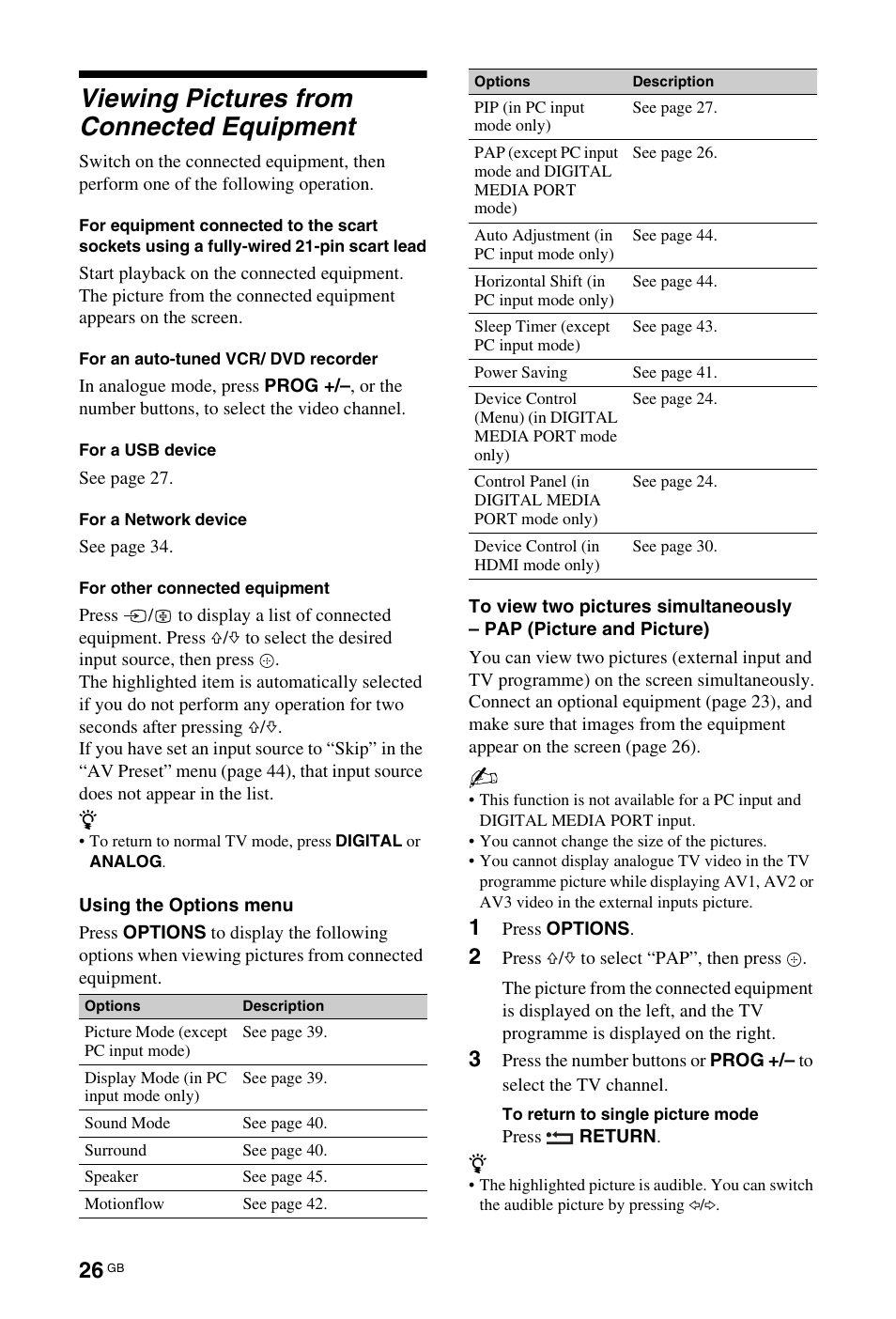 Viewing pictures from connected equipment | Sony KDL-40 Z4500 User Manual | Page 26 / 195
