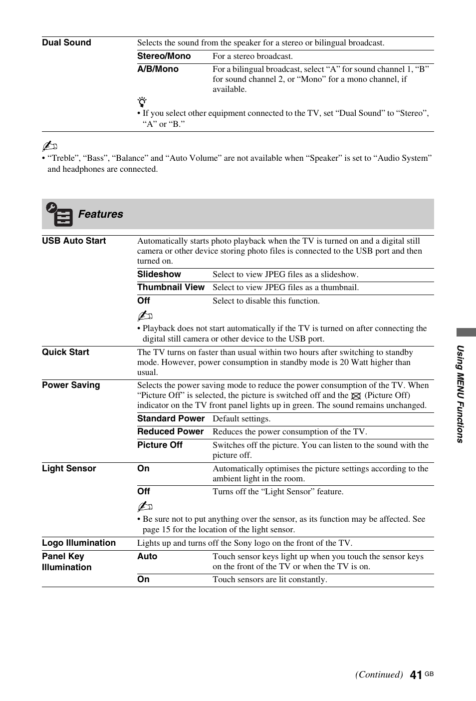 Sony KDL-40 Z4500 User Manual | Page 41 / 195