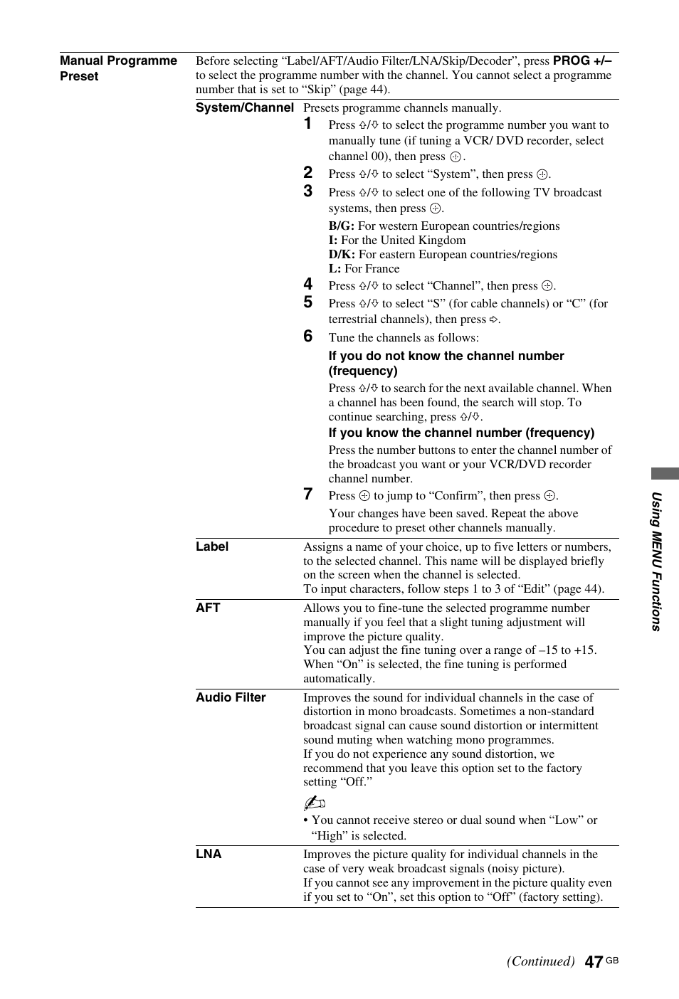 Sony KDL-40 Z4500 User Manual | Page 47 / 195
