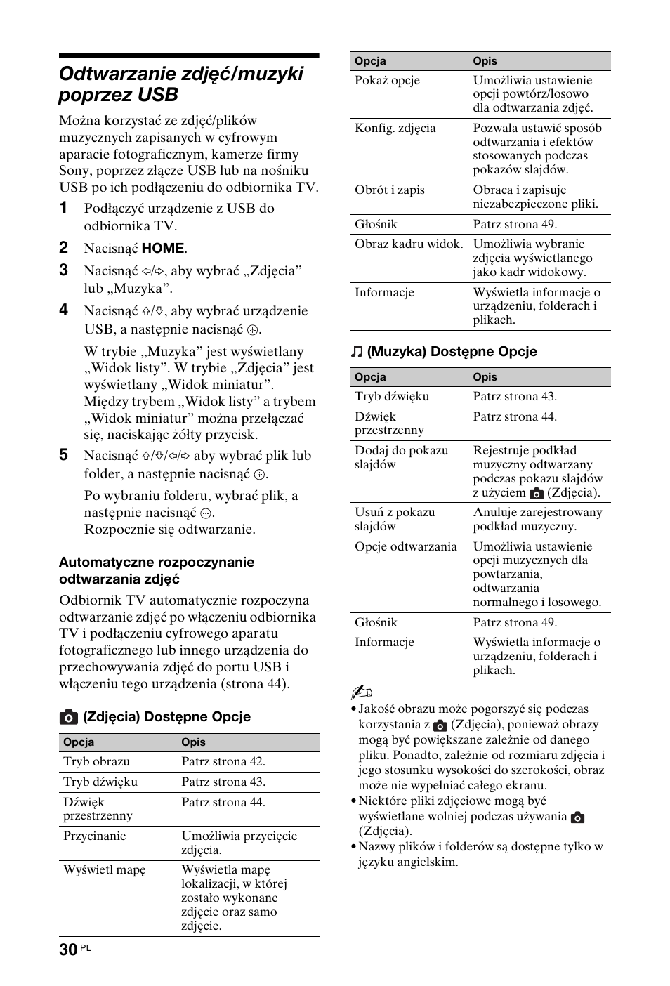 Odtwarzanie zdjęć/muzyki poprzez usb | Sony KDL-40 Z4500 User Manual | Page 88 / 195