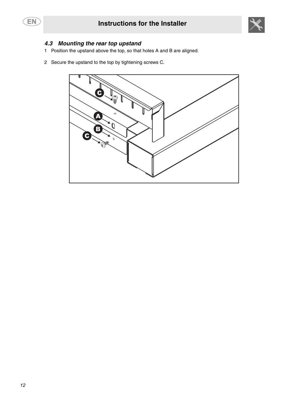 3 mounting the rear top upstand, Instructions for the installer | Smeg A1AU6 User Manual | Page 10 / 15