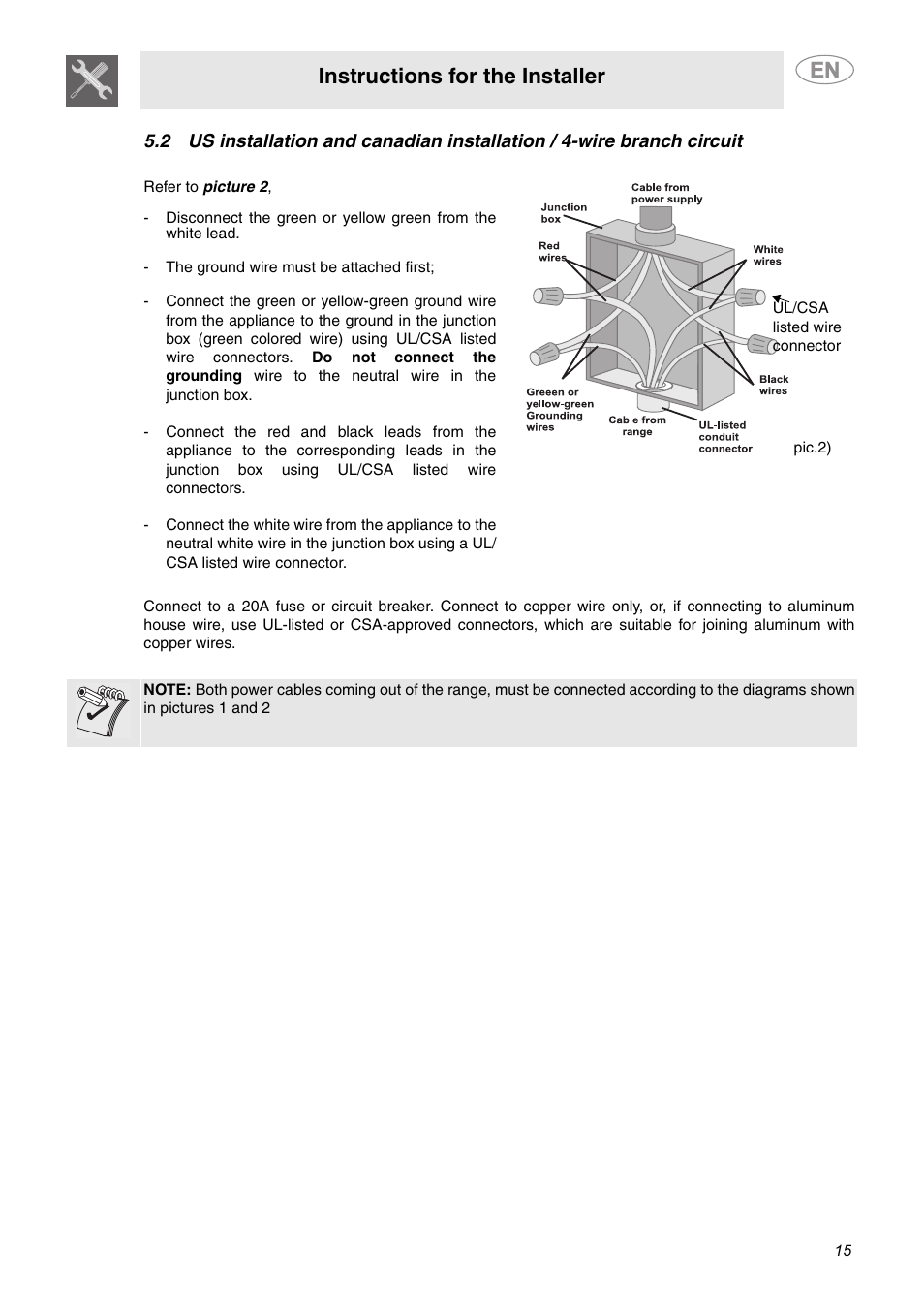 Instructions for the installer | Smeg A1AU6 User Manual | Page 13 / 15