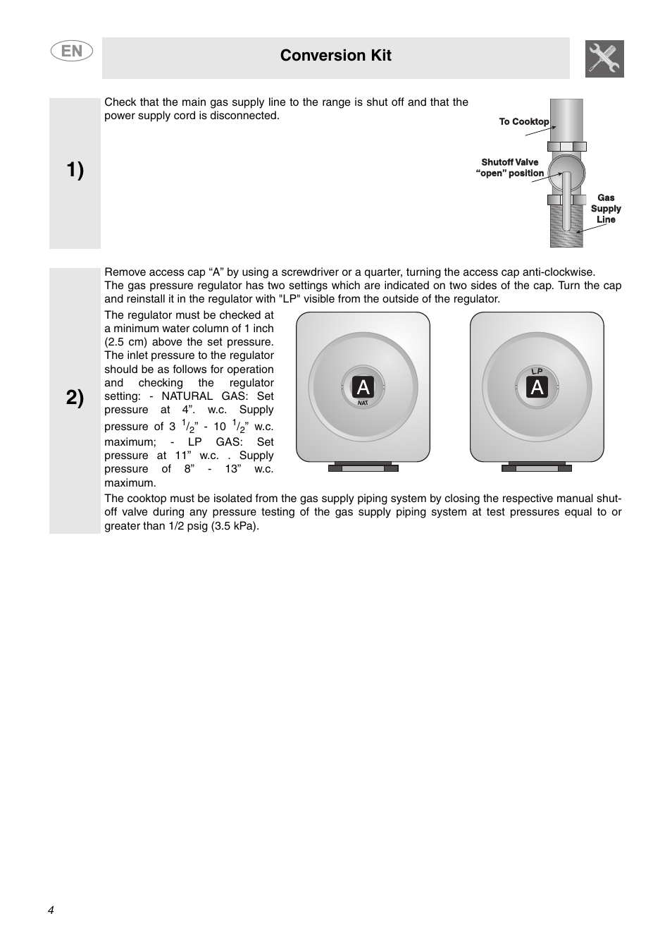 Conversion kit | Smeg PGF75U3 User Manual | Page 2 / 5