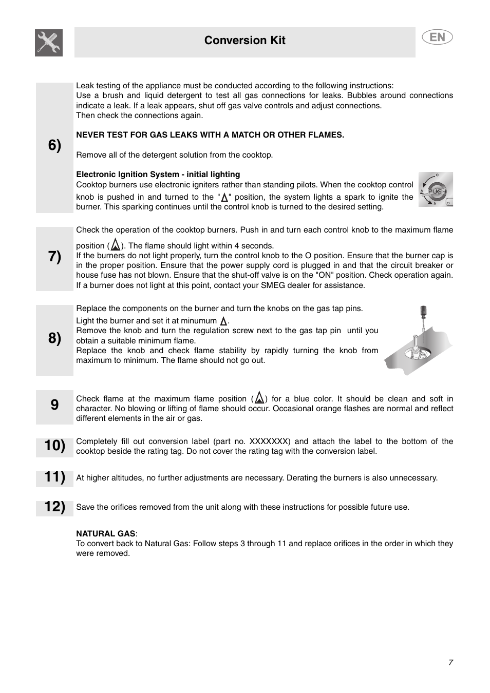 Conversion kit | Smeg PGF75U3 User Manual | Page 5 / 5