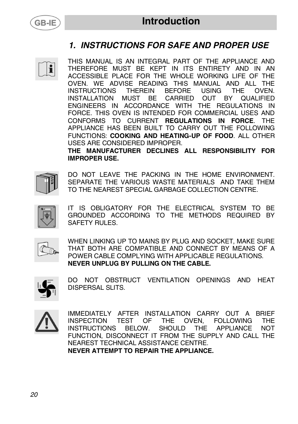 Introduction, Instructions for safe and proper use | Smeg ALFA135XB User Manual | Page 2 / 16