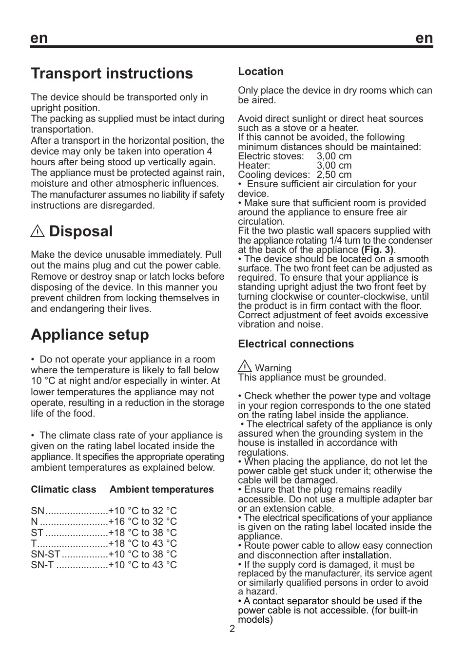 En transport instructions, Disposal, Appliance setup | Smeg FD250 AP1 User Manual | Page 7 / 16