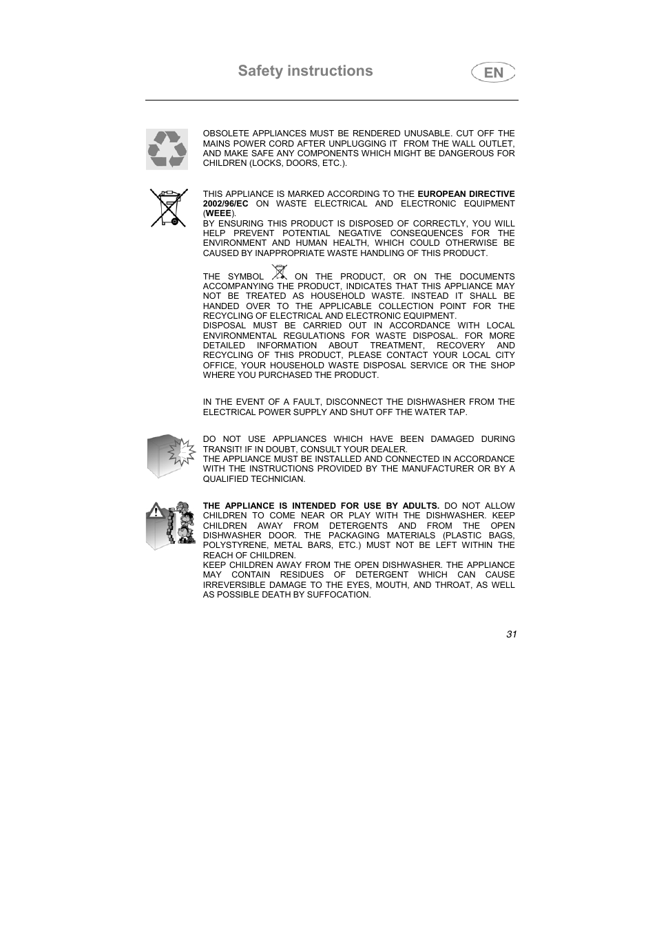 Safety instructions | Smeg DF612SE7 User Manual | Page 19 / 43