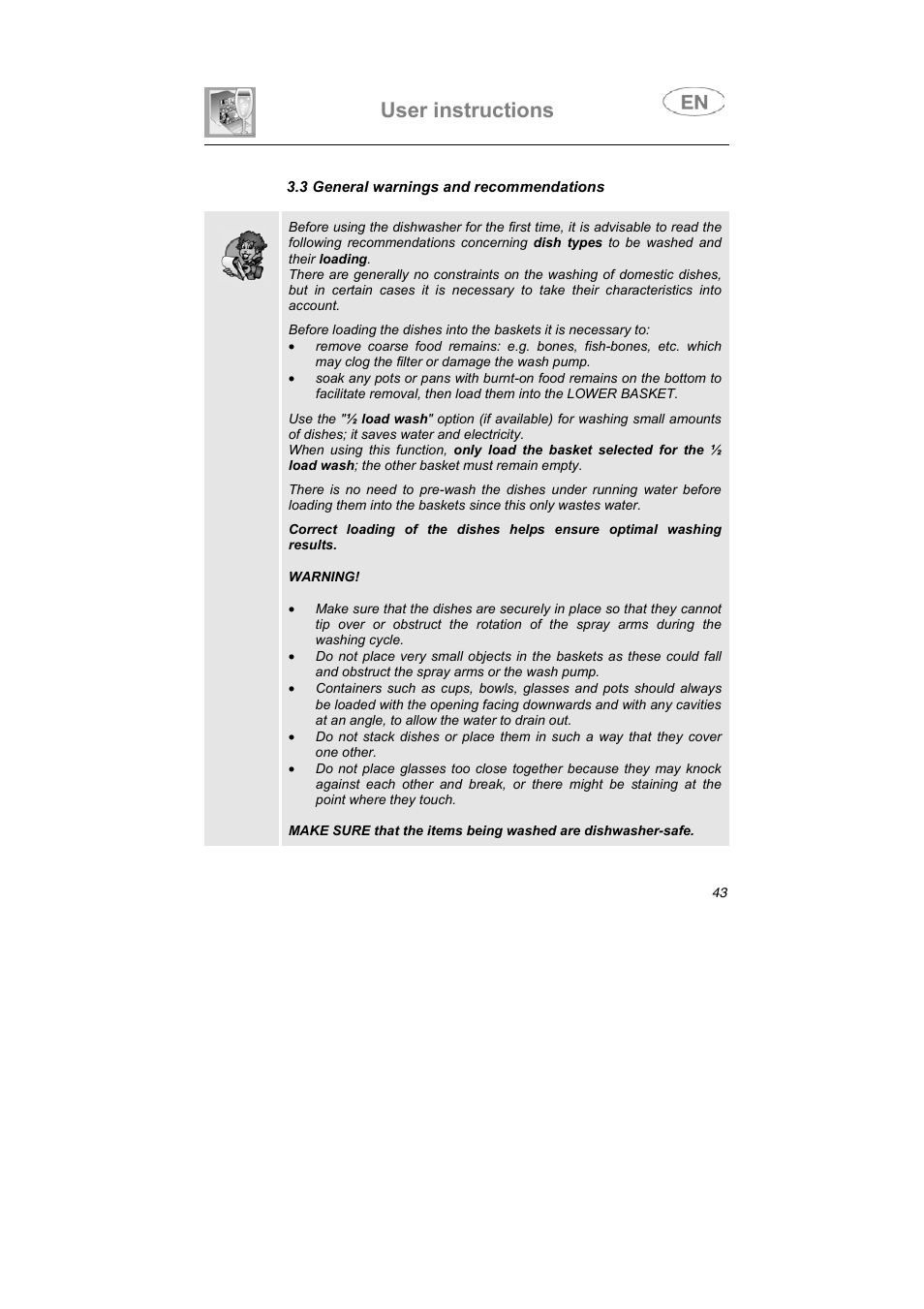 User instructions | Smeg DF612SE7 User Manual | Page 31 / 43