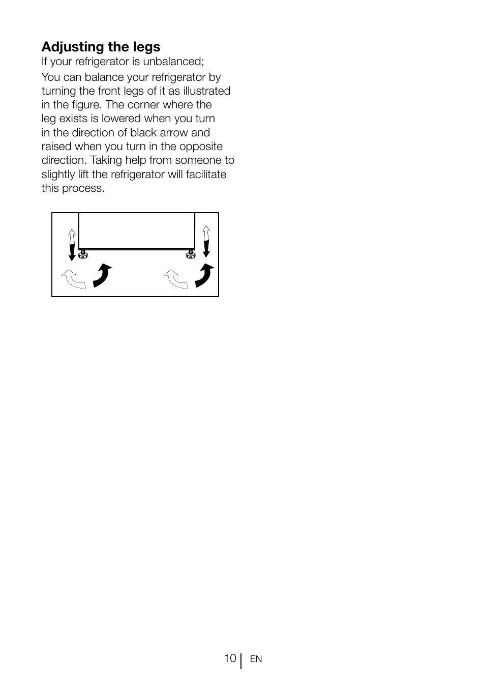 Adjusting the legs | Smeg CV260PNF User Manual | Page 10 / 19