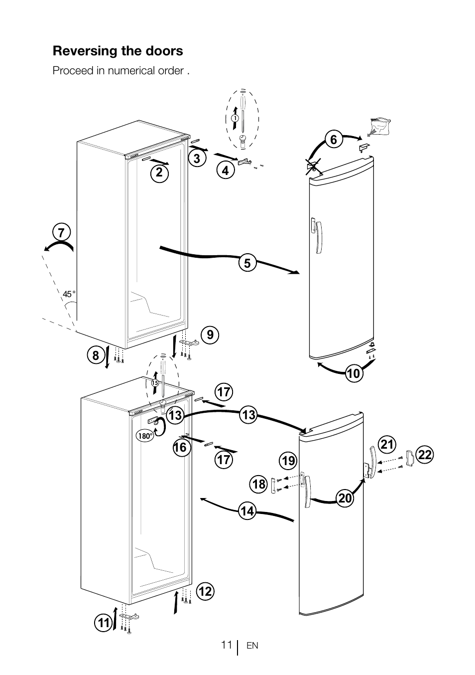 Reversing the doors | Smeg CV260PNF User Manual | Page 11 / 19