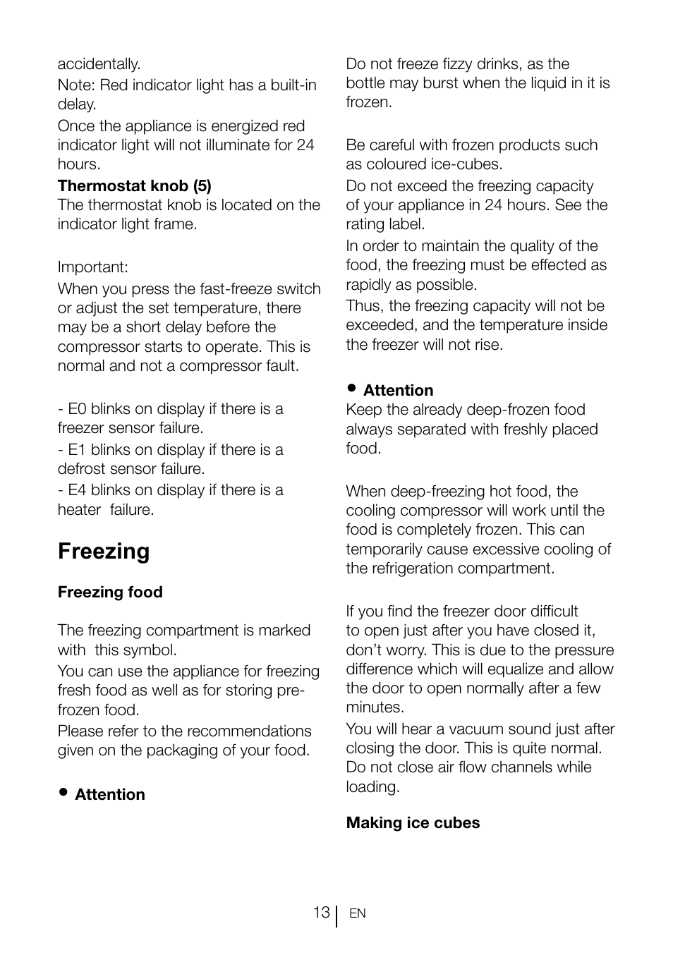 Freezing | Smeg CV260PNF User Manual | Page 13 / 19