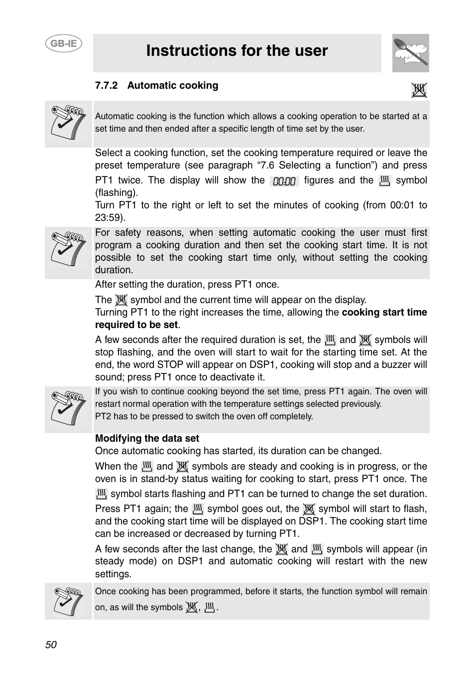 2 automatic cooking, Instructions for the user | Smeg SCP111NE2 User Manual | Page 13 / 34