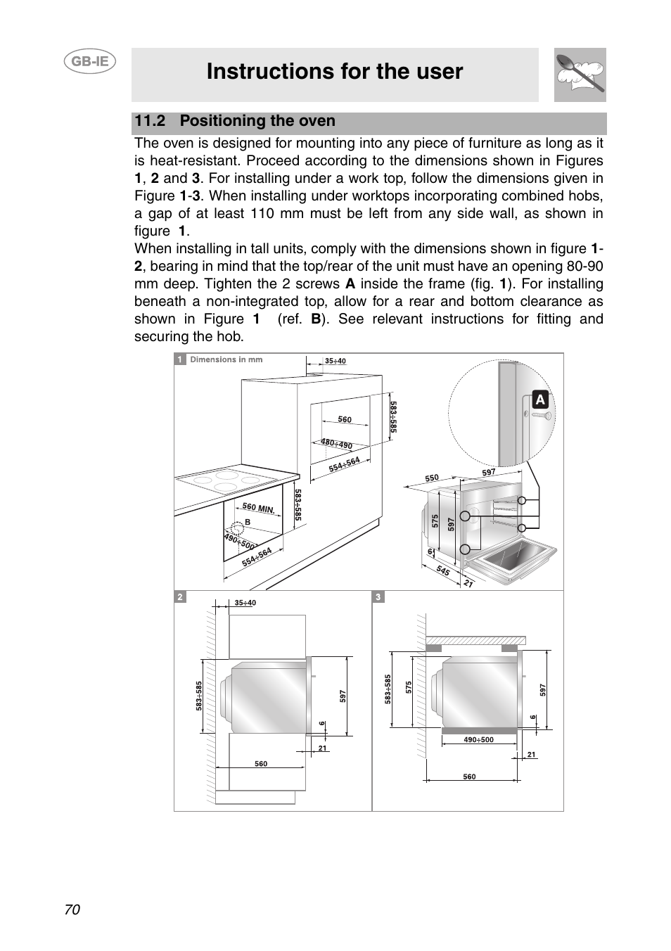 2 positioning the oven, Instructions for the user | Smeg SCP111NE2 User Manual | Page 33 / 34