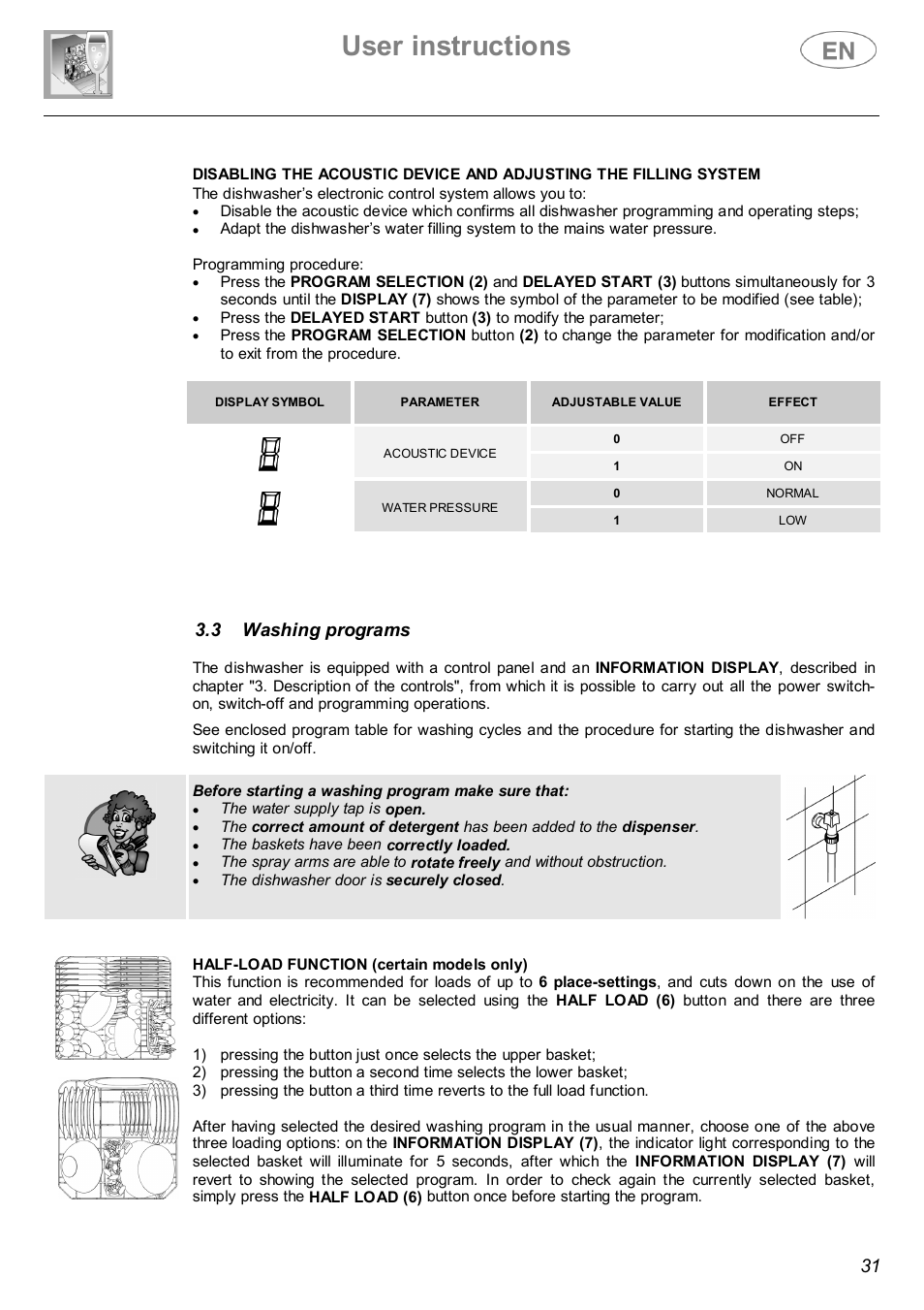 User instructions, 3 washing programs | Smeg BL1 User Manual | Page 10 / 29