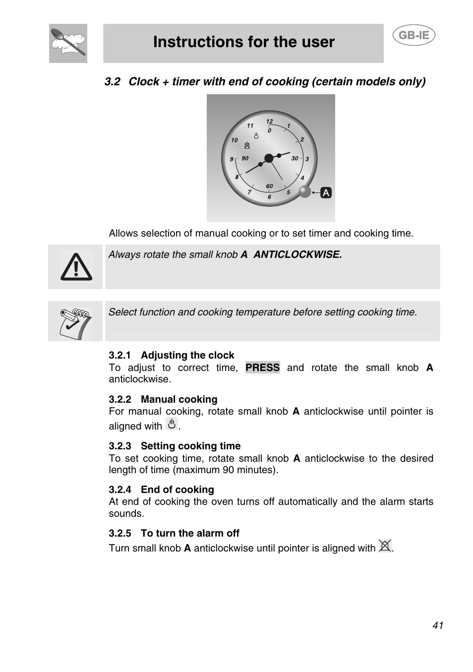 1 adjusting the clock, 2 manual cooking, 3 setting cooking time | 4 end of cooking, 5 to turn the alarm off, Instructions for the user | Smeg SC166PZ User Manual | Page 10 / 29