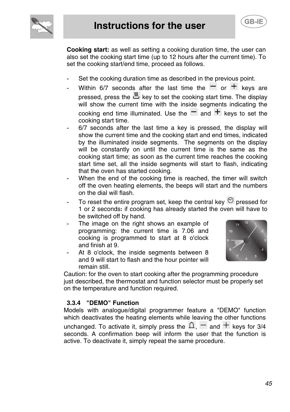 4 "demo" function, Instructions for the user | Smeg SC166PZ User Manual | Page 14 / 29
