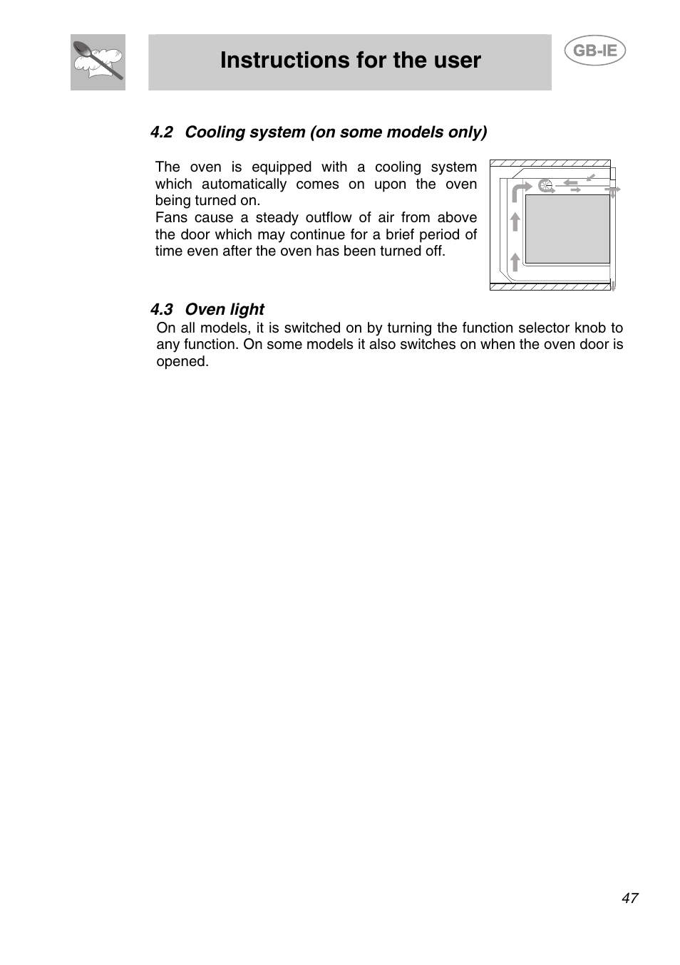 2 cooling system (on some models only), 3 oven light, Instructions for the user | Smeg SC166PZ User Manual | Page 16 / 29
