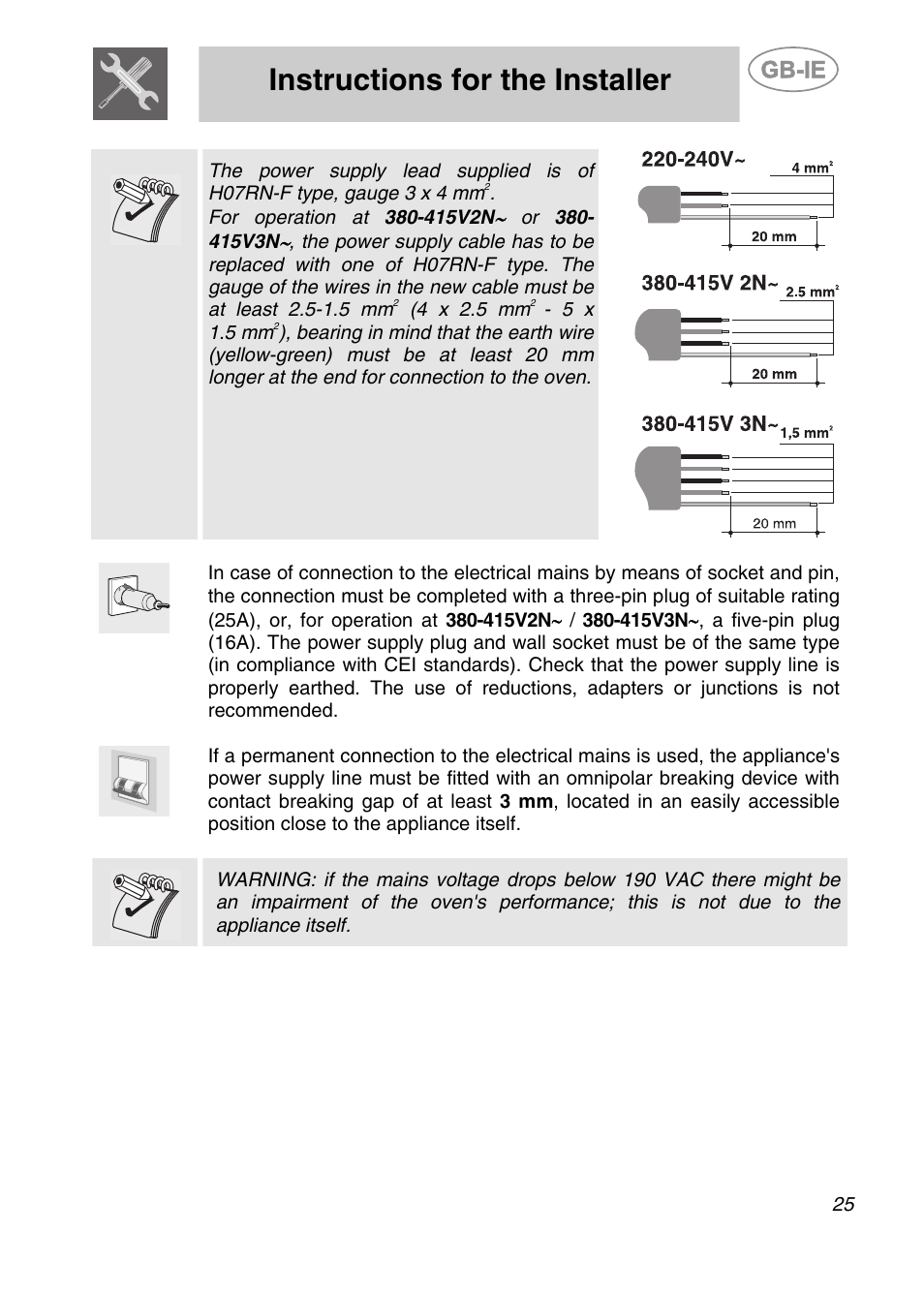 Instructions for the installer | Smeg ALFA135V6 User Manual | Page 5 / 17
