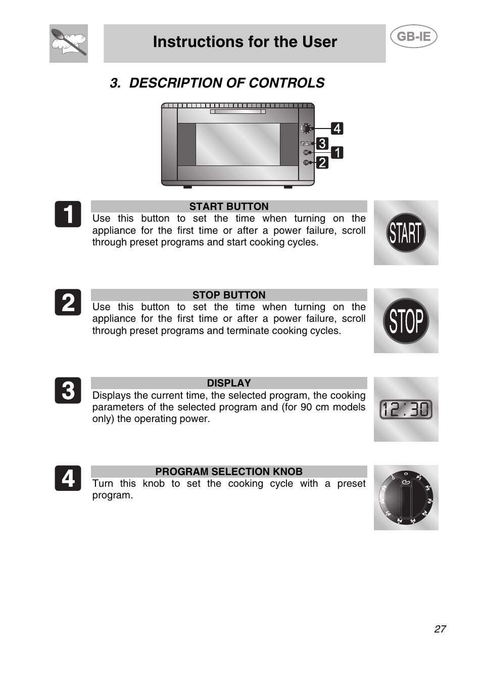Description of controls, Instructions for the user | Smeg ALFA135V6 User Manual | Page 7 / 17