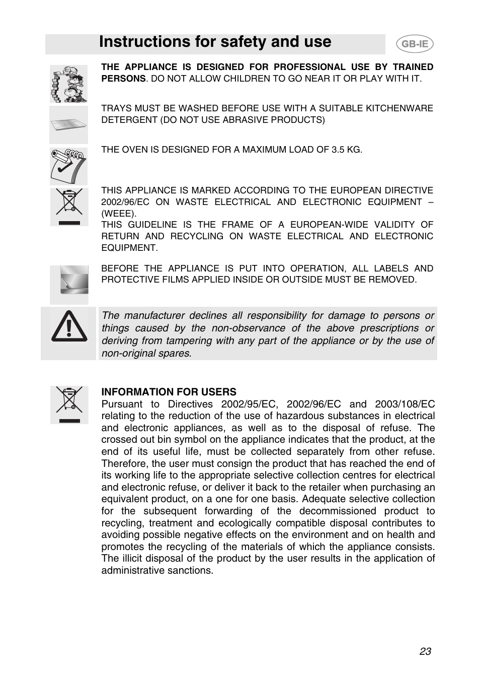 Instructions for safety and use | Smeg ALFA141XE User Manual | Page 3 / 17