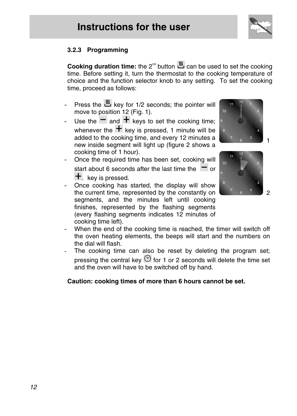 Programming, Instructions for the user | Smeg SA301X User Manual | Page 10 / 20