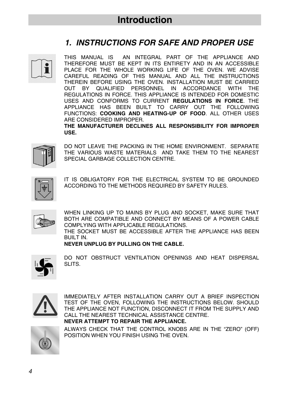 Instructions for safe and proper use, Introduction | Smeg SA301X User Manual | Page 2 / 20