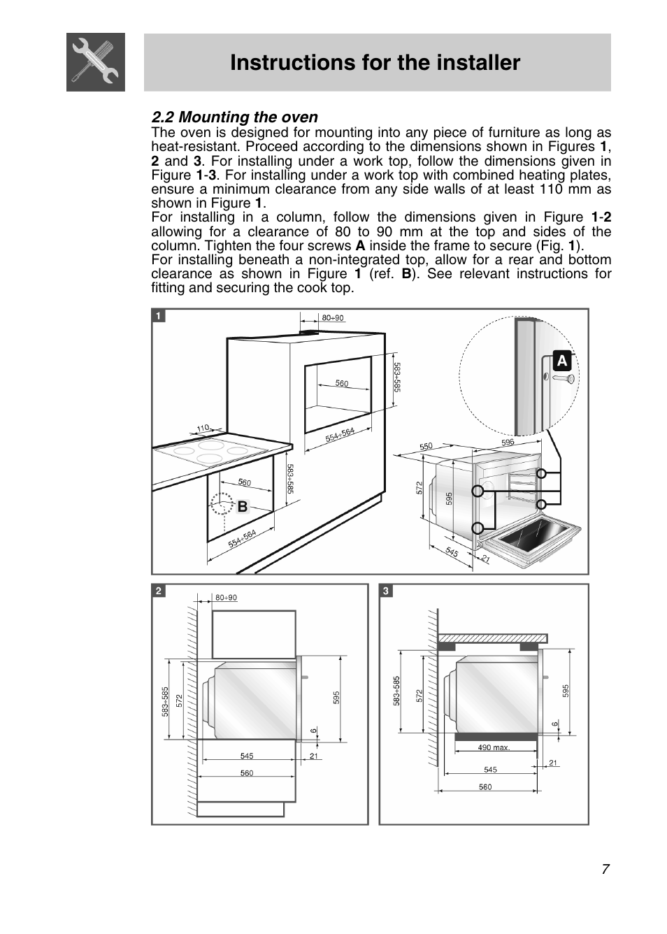 Mounting the oven, Instructions for the installer | Smeg SA301X User Manual | Page 5 / 20