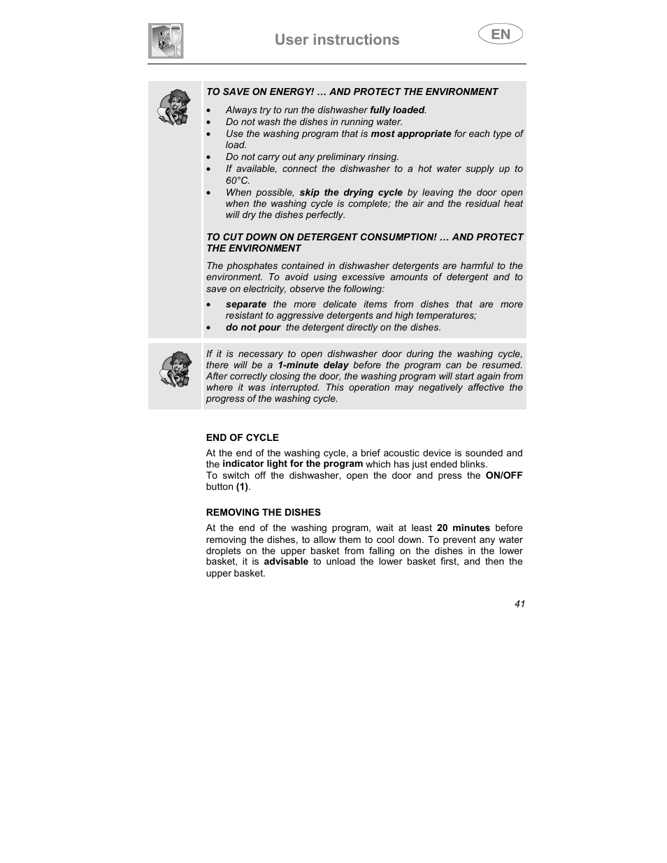 User instructions | Smeg DWI409C User Manual | Page 11 / 28