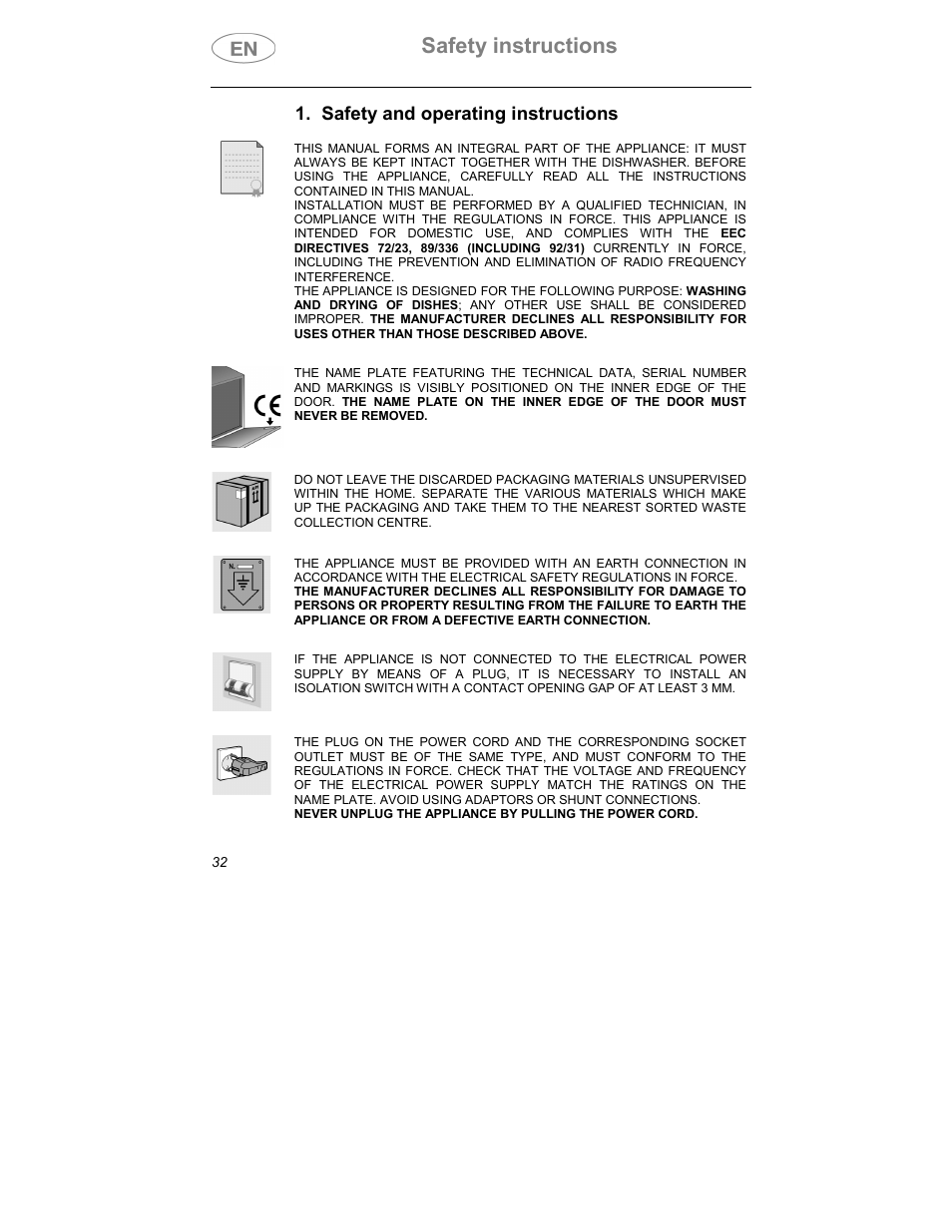 Safety instructions, Safety and operating instructions | Smeg DWI409C User Manual | Page 2 / 28