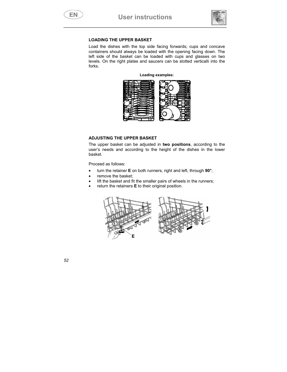 User instructions | Smeg DWI409C User Manual | Page 22 / 28