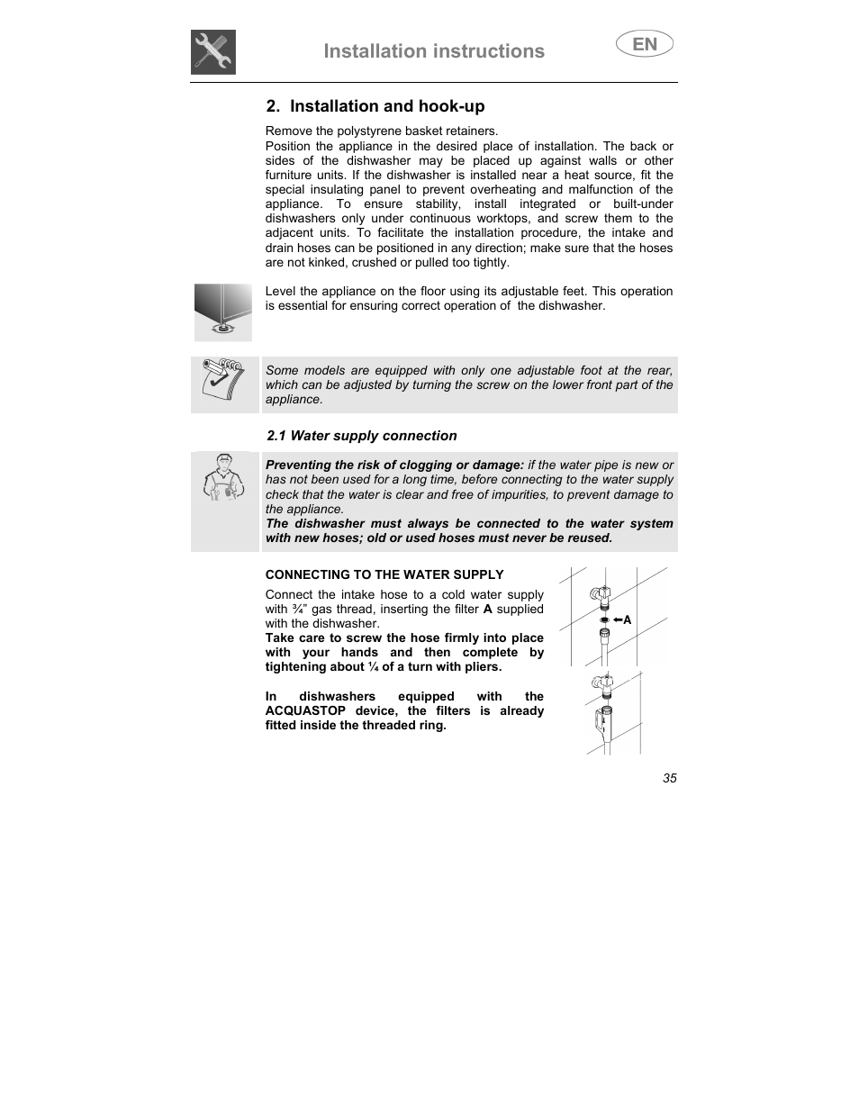 Installation instructions | Smeg DWI409C User Manual | Page 5 / 28