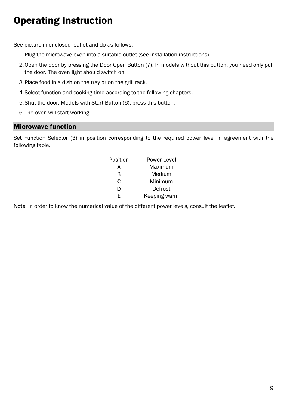 Microwave function, Operating instruction microwave function, Operating instruction | Smeg FME18EX User Manual | Page 11 / 25