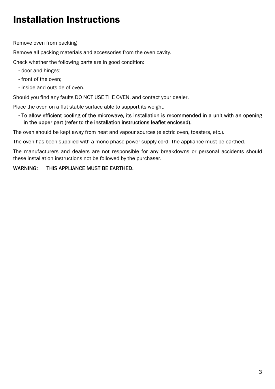 Important information, Installation instructions | Smeg FME18EX User Manual | Page 5 / 25