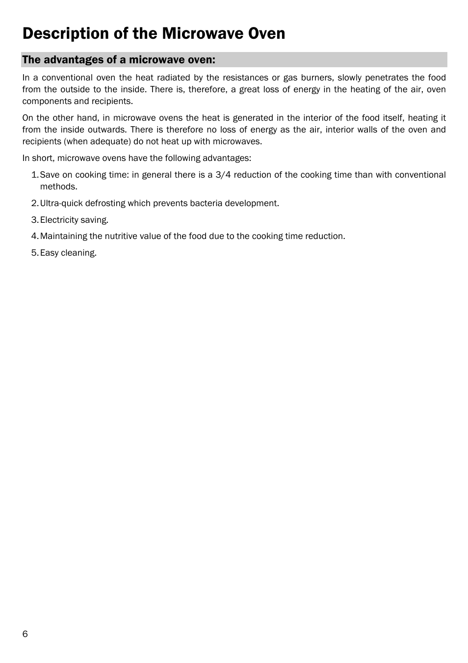 The advantages of a microwave oven, Description of the microwave oven | Smeg FME18EX User Manual | Page 8 / 25