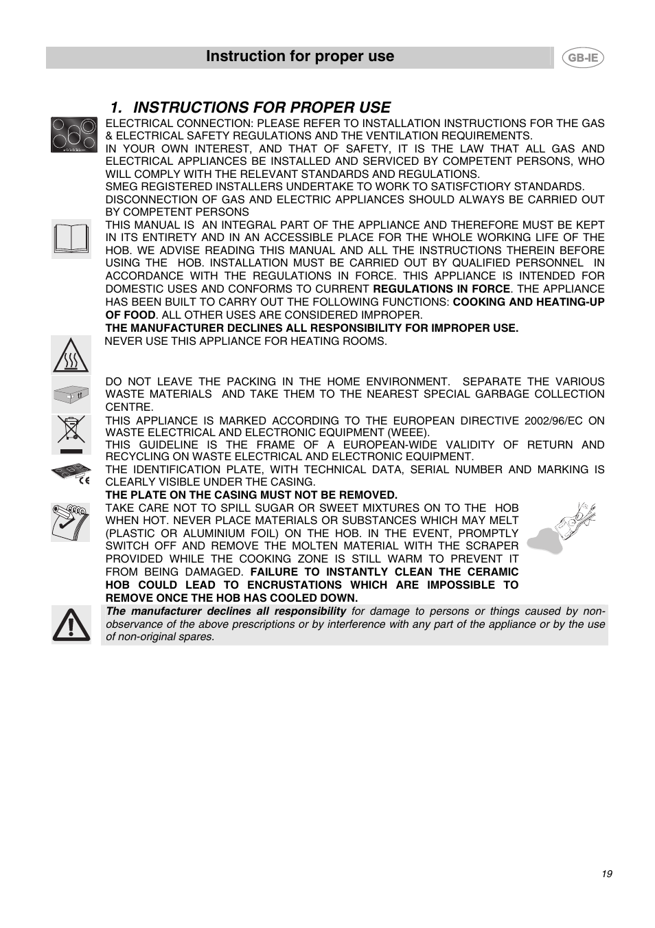 Instructions for proper use, Instruction for proper use | Smeg AP2640TC1 User Manual | Page 2 / 15
