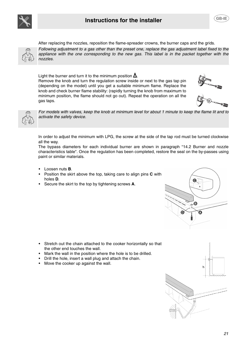 Final operations, 4 wall fixing, Instructions for the installer | Smeg CC92MFX6 User Manual | Page 19 / 20