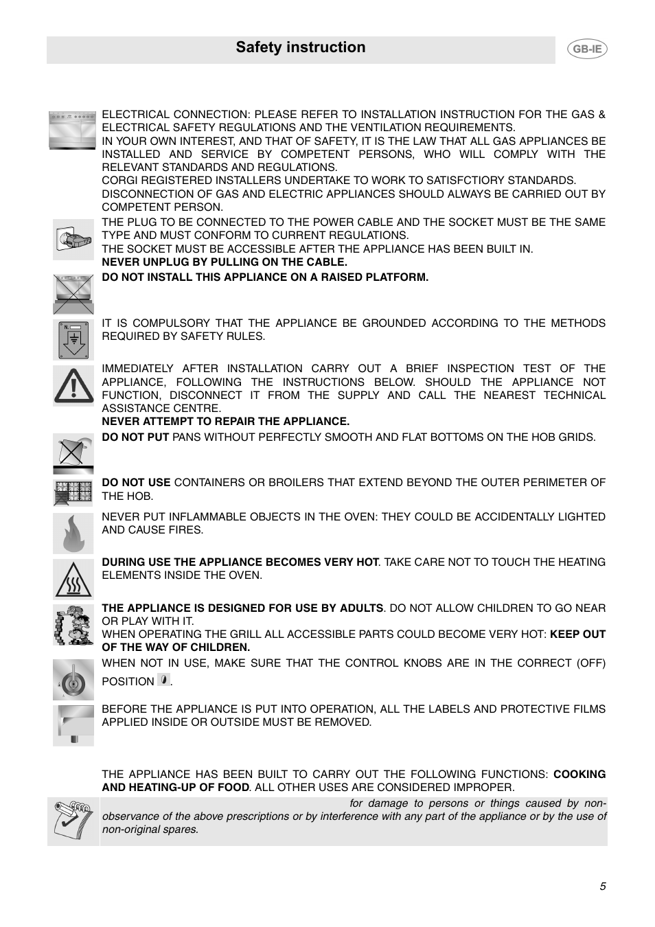 Safety precaution, Intended use of the appliance, Safety precaution 4. intended use of the appliance | Safety instruction | Smeg CC92MFX6 User Manual | Page 3 / 20