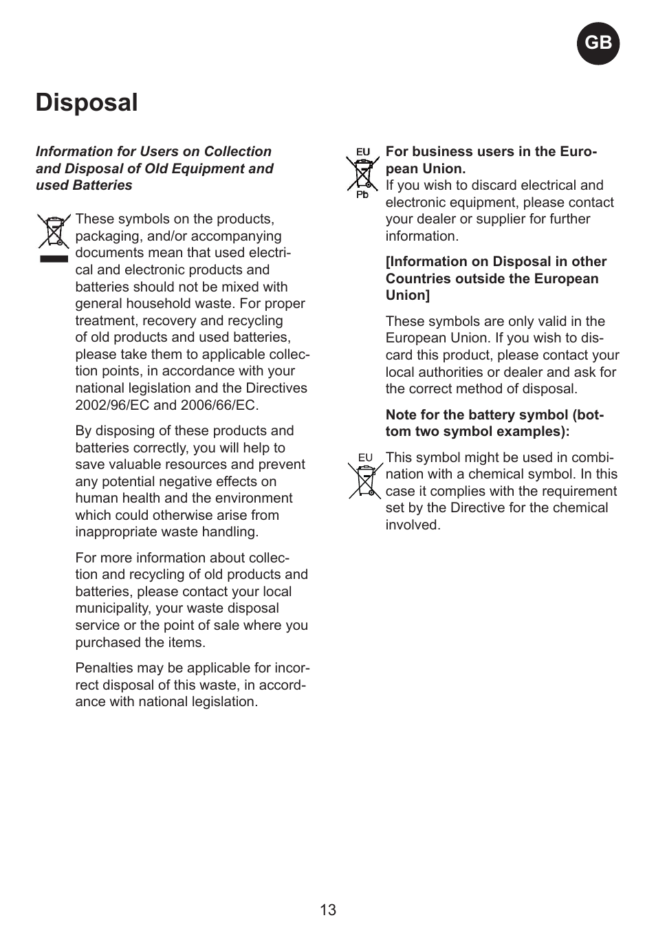 Disposal | Smeg CH300 User Manual | Page 13 / 13