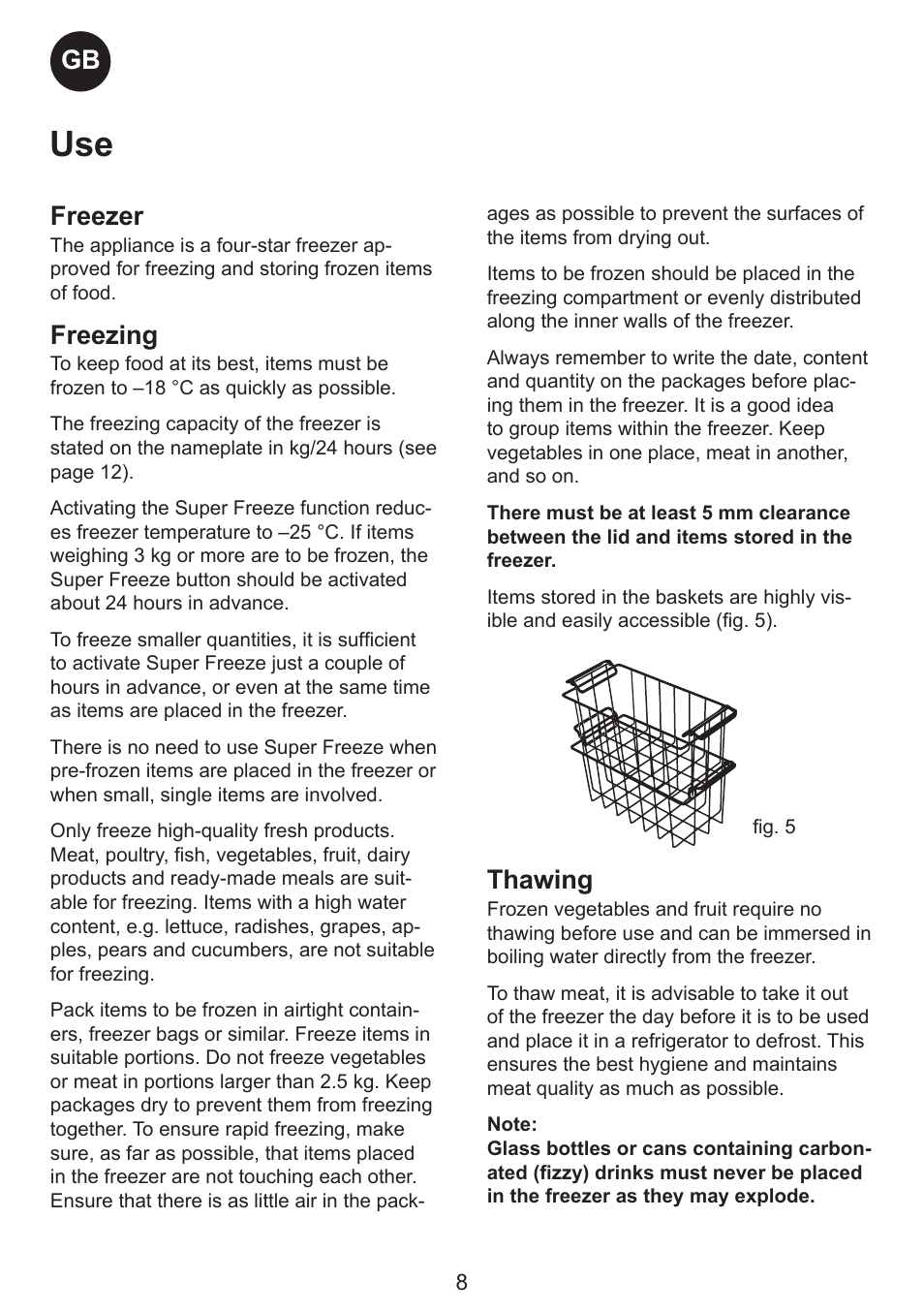 Gb freezer, Freezing, Thawing | Smeg CH300 User Manual | Page 8 / 13