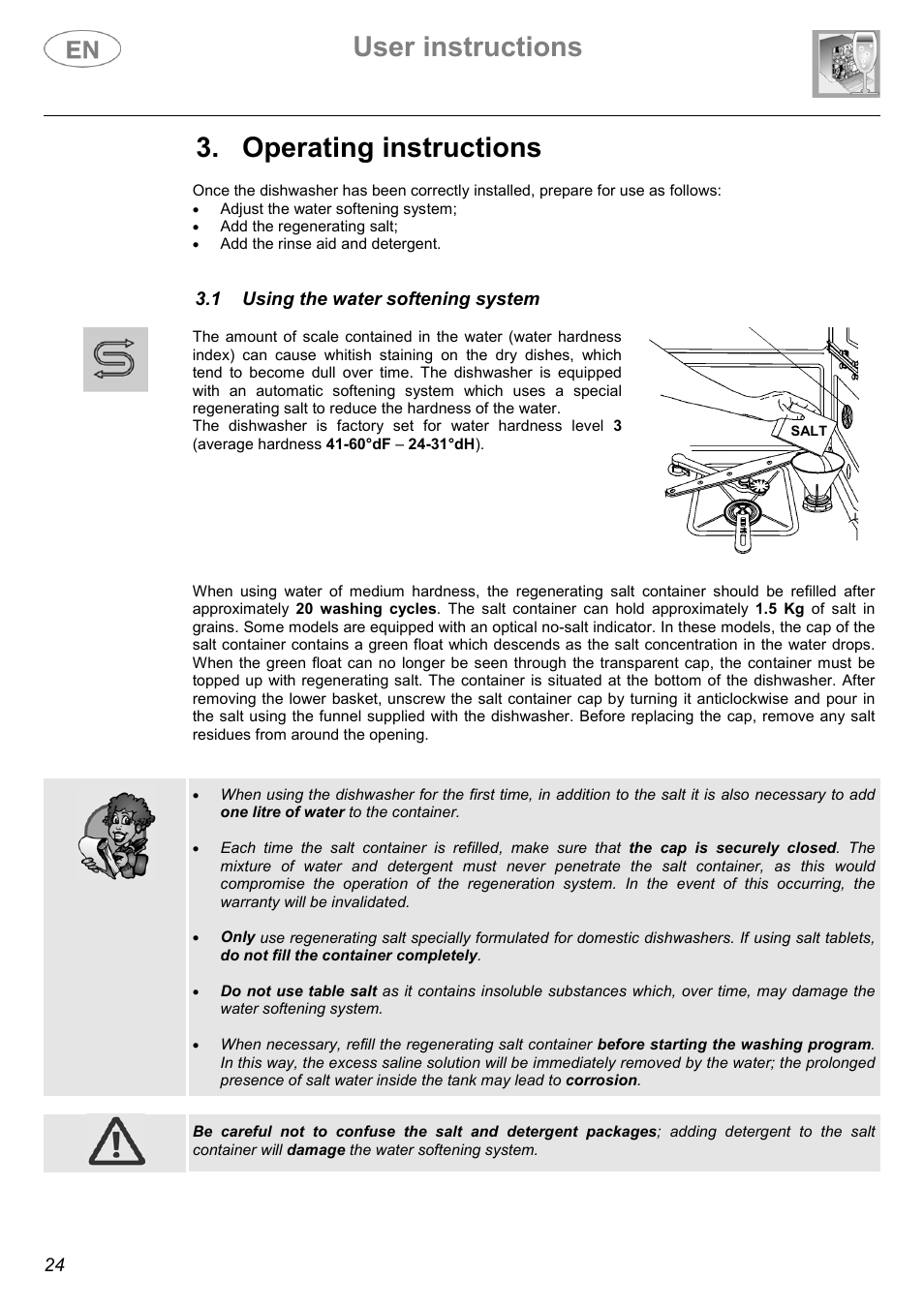 User instructions, Operating instructions | Smeg DF410BL User Manual | Page 20 / 31