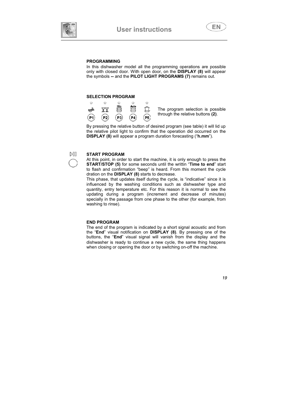 User instructions | Smeg DF410BL User Manual | Page 6 / 31