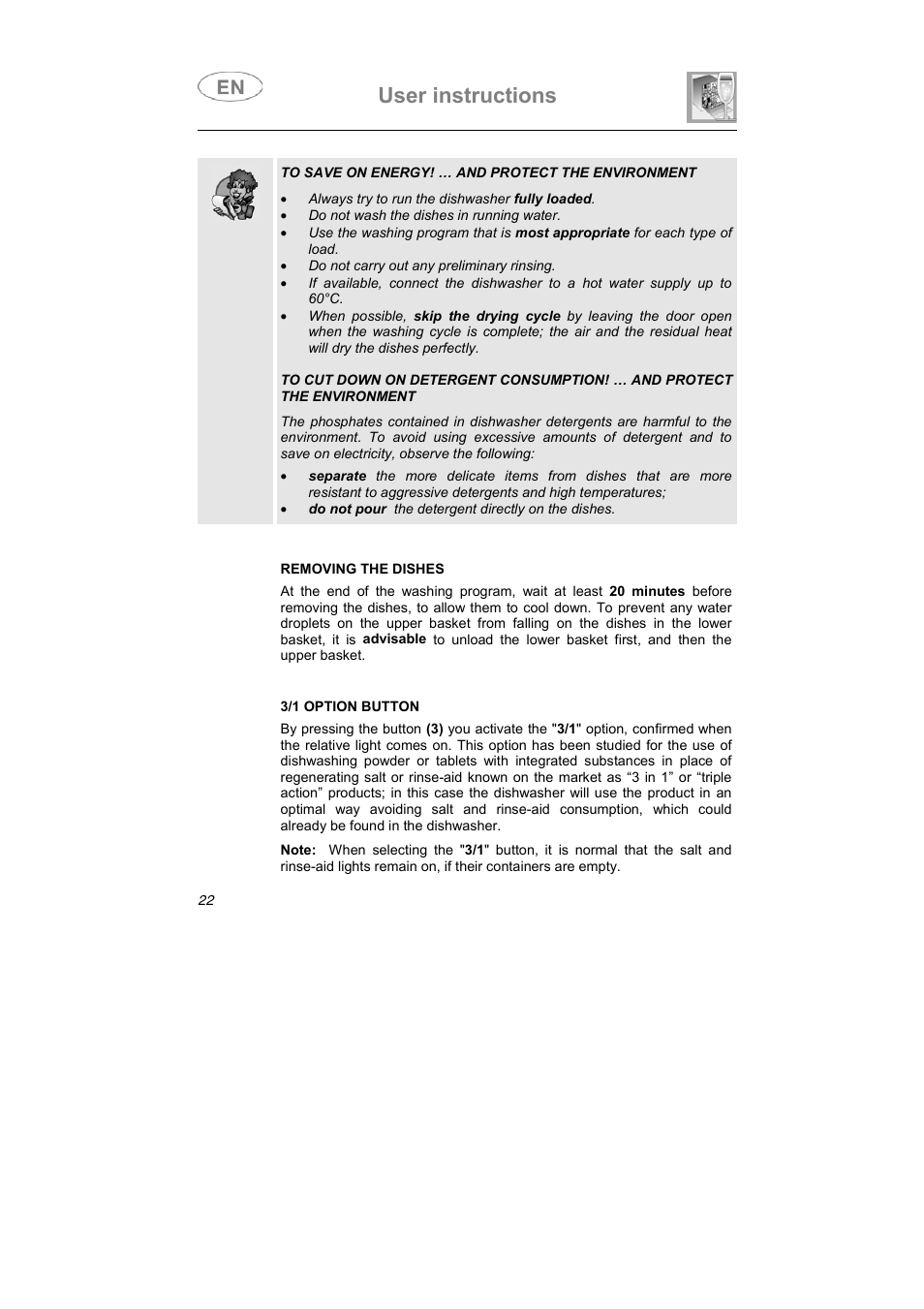 User instructions | Smeg DF410BL User Manual | Page 9 / 31