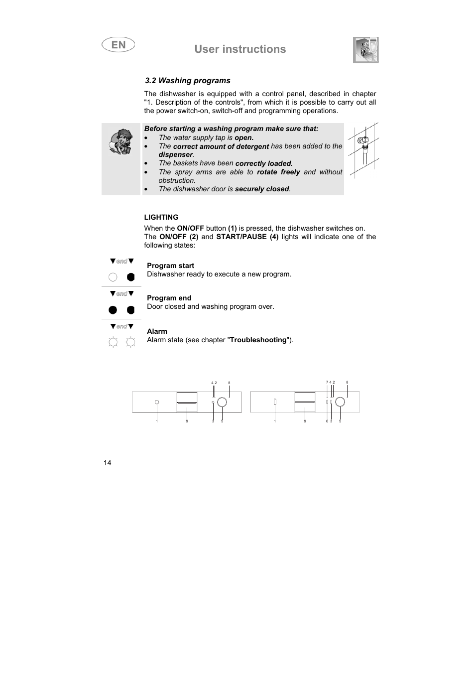 User instructions, 2 washing programs | Smeg 3LBA500 User Manual | Page 13 / 31